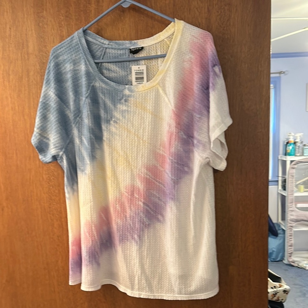 Torrid Tie-Dye Short Sleeve Top - Blue, Purple, Yellow, White